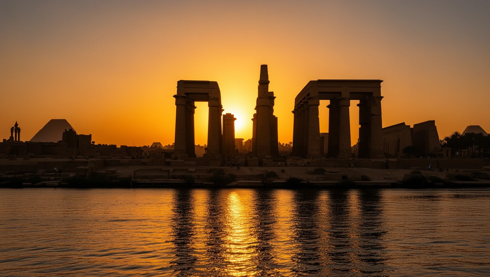 معبد الأقصر عند الغروب مع نهر النيل